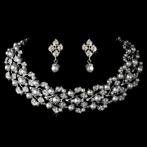 Parure Bijoux Mariée – Collier et Boucles d'Oreilles Cristal & Perles
